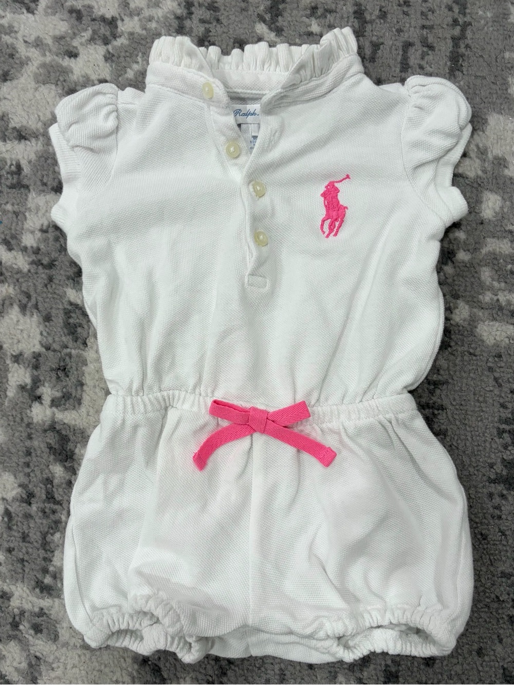 Ralph Lauren White Infant Polo Romper with Pink Accents